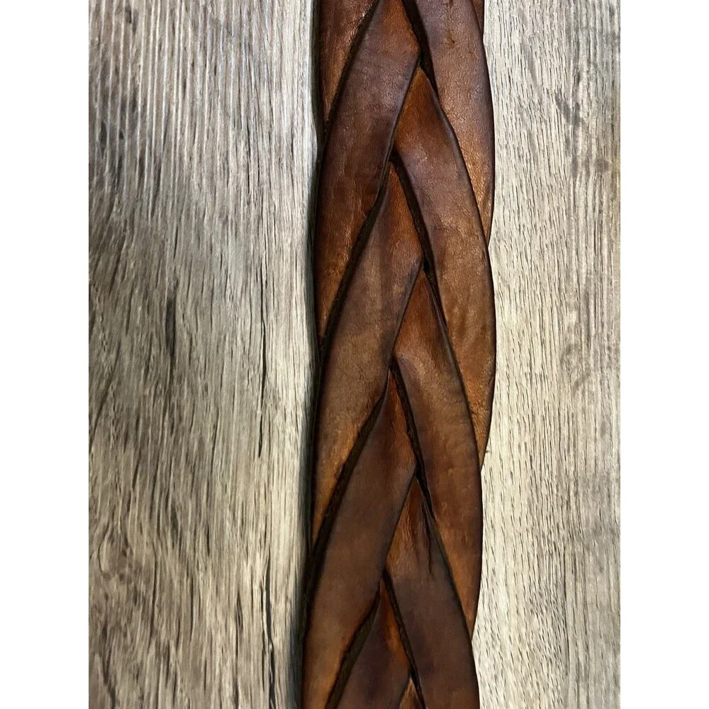 American Eagle Leather Belt with Buckle WIDE BRAIDED Retro Vintage Boho Hippy